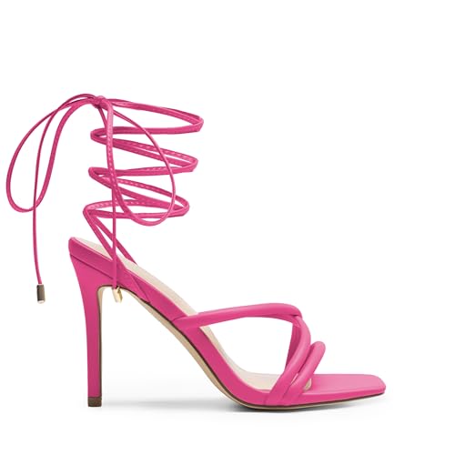 DREAM PAIRS DREAM PAIRS Heels for Women Strappy High Stiletto Lace Up Heeled Sandals Square Open Toe Heels for Prom Party Dating,Size 9.5,Hot Pink-Pu,SDHS2478W