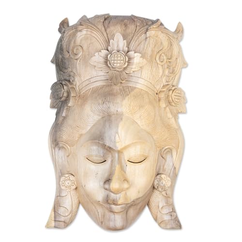 NOVICA Grande decorativo Máscara del hibisco de madera, Lady Fragancia' Beige