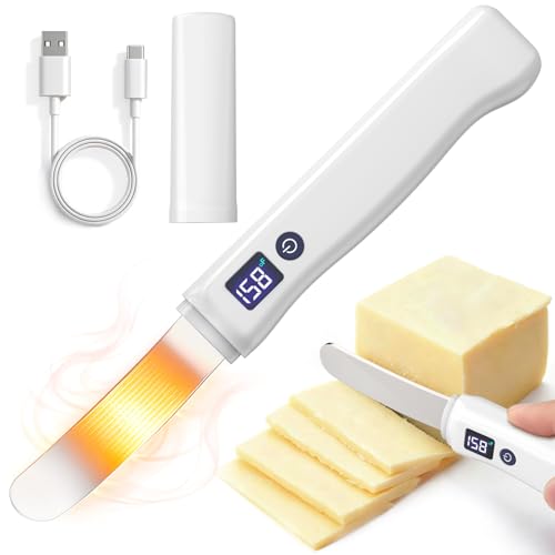 Heated Butter Knife, Smart Stainless Steel Electric Butter Spreader for Hard Butter, Cheese, Peanut Butter, Jam & Honey, Adjustable Heat (131℉/158℉), Rechargeable USB Kitchen Gadget Butter Knives