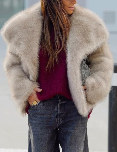 ZESICA Women's Winter Faux Fur Coats Fluffy Jacket 2025 Trendy Long Sleeve Lapel Shaggy Warm Outerwear with Pockets2