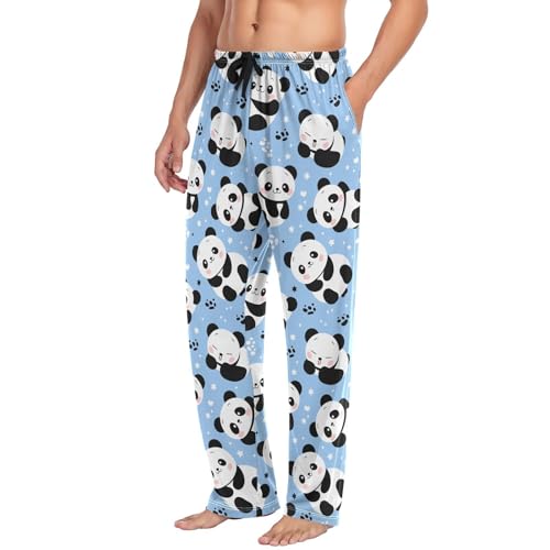 Men’s Cute Cartoon Panda Pajama Pants with Pockets, Comfortable Lounge Sleep Bottoms#2244
