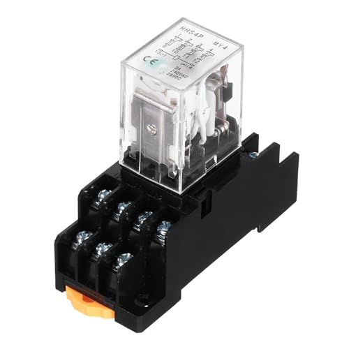 sourcing map 1Pcs DC 24V Electromagnetic Power Relay, 14-Pin 3A Power Coil Relay with LED Indicator and Socket Base DPDT 4NO 4NC - MY4NJ for Industrial, Home Appliances and DIN Rail System