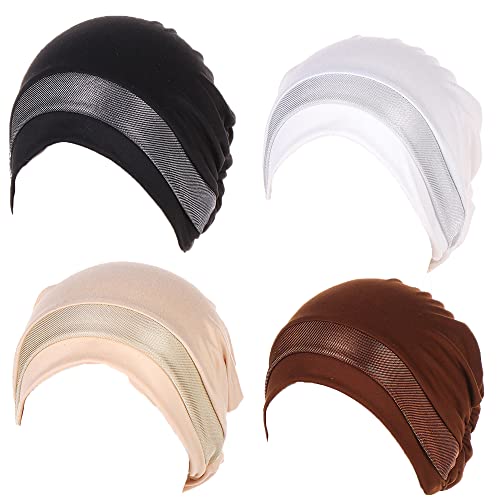 JDYaoYing 4 Stück Damen Muslimische Innen-Hijab-Kappen unter dem Schal, Hijab-Haarabdeckung, Kopfbedeckung, Mütze, Chemo-Hut, 4 Stück01, One size Cover