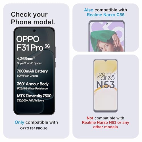 Image of Tempered Glass Screen Protector Compatible for OPPO F31 PRO 5G, OPPO F31 PRO with Edge to Edge Coverage and Easy Installation Kit