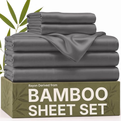 100% Rayon Derived from Bamboo - Bed Sheets Split King Size - Dark Grey by CGK Unlimited - Used condition - US$57.88