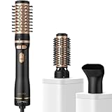 Rotating Hair Dryer Brush, Blow Dryer Brush with 2 Brushes (1.5' & 2') and Concentrator, Fast Drying, Straightening & Volumizing, Gold