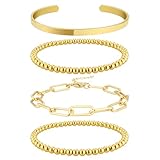 AOZEL Bangle Cuff Bracelet Set for Women Bracelet Stack Adjustable Tennis/Beaded/Paperclip/Cuban Link Chain Bracelets Jewelry 14K Gold Plated Brass/925 Sterling Silver Plated