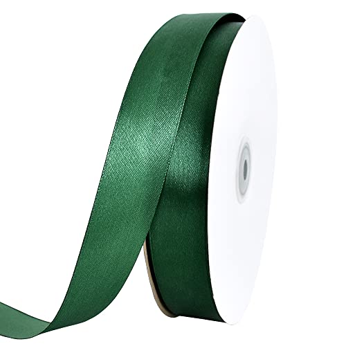 Toniful Satinband, dünnes, einfarbiges Satinband für Geschenkverpackungen, Basteln, Haarschleifen, Hochzeitsdekoration, Einladungskarten, Blumensträuße, 2,5 cm x 91 m, Weihnachtsgrün
