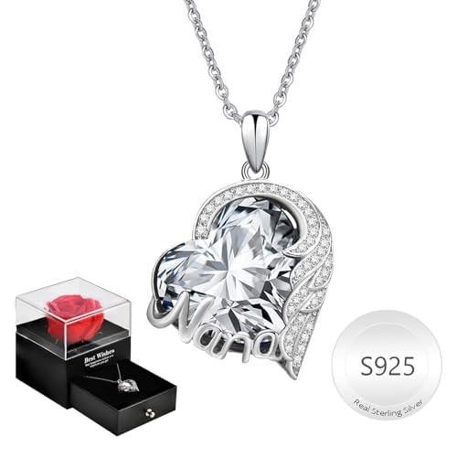 Juvux Love Heart Pendant Necklaces for Women, 925 Sterling Silver Birthstone Zirconia Choker Necklaces, Mother Day Wedding Party Anniversary Birthday Jewelry gifts for Mom NaNa