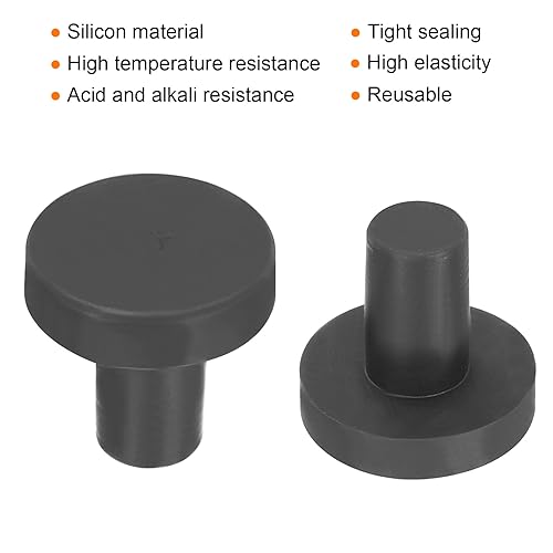 Image of uxcell High Temp Silicone Plug Mount Dia 4mm /0.15 inch T Shaped Solid Rubber Stopper Hole Plugs for Powder Coating Plating Waterproof Plugs Sealing Plugs Black Pack of 20(OD 9.5mm)
