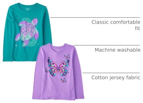 Image of The Children's Place Girls' Unicorns,Sports,Butterflies Long Sleeve Graphic T-Shirts,2 Pack