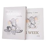 Happy Homewares Cute Baby Elephant Grey Quirky and Fun Set of 24 Milestone Cards for Boy or Girl | Perfect Baby Shower & New Born Baby Gift Idea