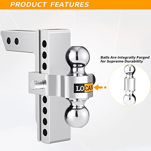 Locame Adjustable Trailer Hitch, Fits 2-Inch Receiver, 8-Inch Drop/Rise Aluminum Drop Hitch, 12,500 Lbs Gtw-Tow Hitch For Heavy Duty Truck With Double Stainless Steel Locks, Silver, Lc0004 #TOP3