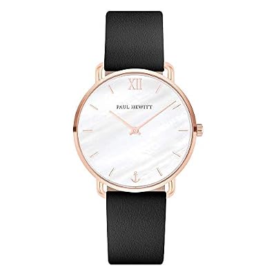Paul Hewitt Orologio donna acciaio Miss Ocean Line Pearl - Orologio da polso donna (oro rosato), Orologio elegante donna con quadrante in madreperla e cinturino in pelle nero