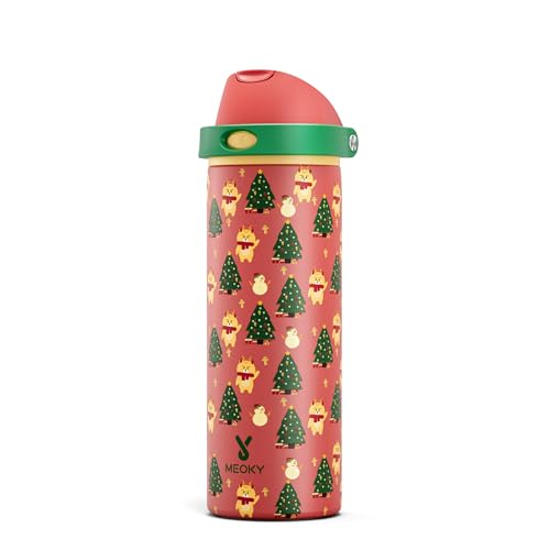 24 oz Christmas Insulated Water Bottle: Meoky Stainless Steel Water Bottle with Straw and Spout Lid - Leak Proof, Cold for 24 Hours, Fits in Car Cup Holder, Christmas Gifts for Women Men, Santa Deer