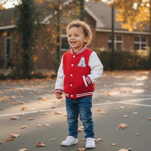 Image of Volunboy Kids Baseball Jacket Varsity Letterman Coat Fall Winter Fleece Bomber Vintage Outerwear