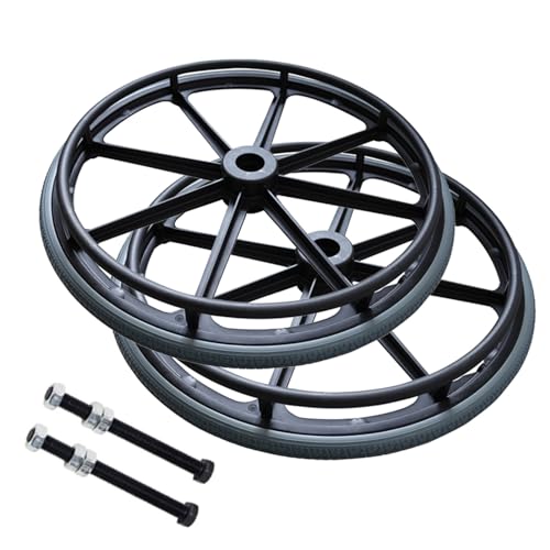 24inch Wheelchair Rear Wheel Assembly, 24x 1 3/8 Non-Pneumatic Solid Tire with Handrim, Manual Wheelchair Replacement Parts,Gray, 2 Counts