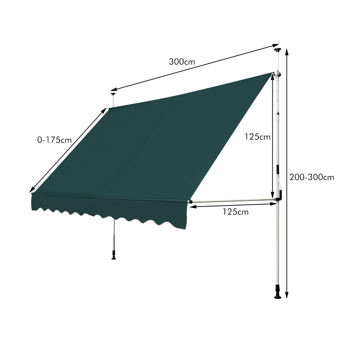 COSTWAY Toldos Exterior Terraza, Toldo Manual con Manivela y Resistente a la Intemperie, en Altura 200-300 cm, Toldos Exterior Terraza Enrollable para Balcón y Terraza (300 x 120 cm,Verde)