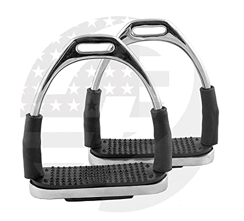 4" / 4.50/4.75" / 5" Horse Stirrups Polish (Silver) Flexible Safety Stirrups Horse Riding Bendy Stirrups for Adults and Kids
