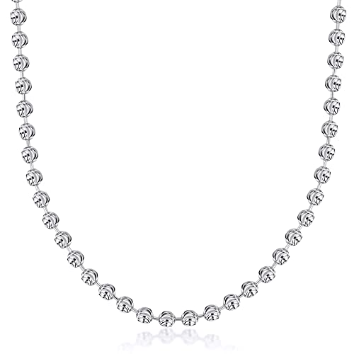 PORI JEWELERS 925 Sterling Silver 3mm, 4mm, 5mm Moon Cut Bead Chain Necklace - Made in Italy - Yellow, Silver