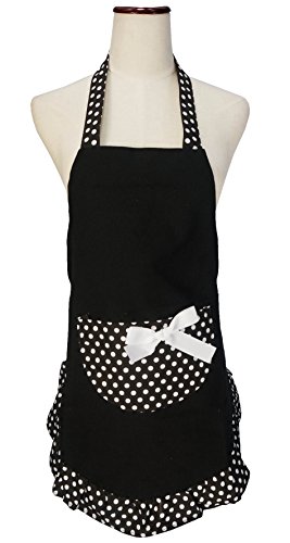 Lilments Petite Polka Dot Highlights Bow Canvas Apron Kitchen Baking Cooking Cleaning (Black) #TOP1