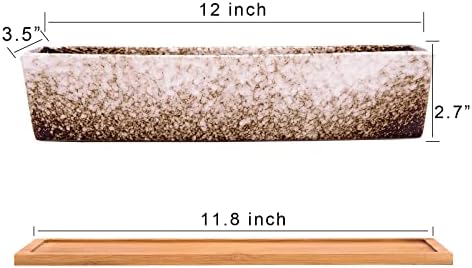 ARTKETTY Succulent Plant Pots, 30 CM Long Rectangle Succulent Plant Pots with Drainage Tray, Large Ceramic Cactus Flower Plants for Indoor/Outdoor Plants Shallow Bonsai Window Box Home Decor, White