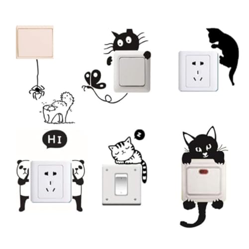 Stickers removibles para interruptor, 6 unidades gatos panda y mariposa miniatura 1