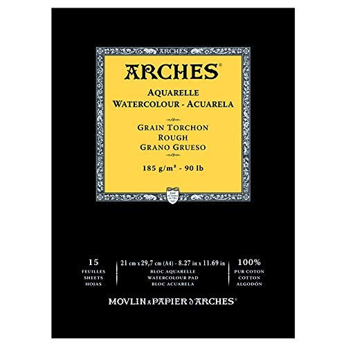Arches Block for Watercolour glued 1 Side (15 Sheets) - Torchon Grain - Natural White 185g/mq - A4