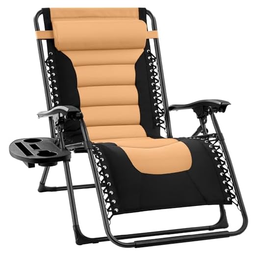 Best Choice Products Oversized Padded Zero Gravity Chair, Folding Outdoor Patio Recliner, XL Anti Gravity Lounger for Backyard w/Headrest, Cup Holder, Side Tray, Outdoor Polyester Mesh - Tan