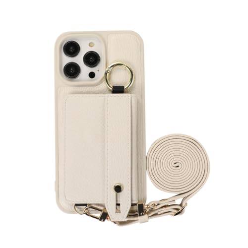 Sac à main étui portefeuille iPhone 13 cuir blanc avec béquille
