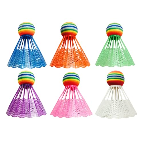 KIEUIENK 6Pcs Badminton Birdies, Birdies for Badminton, Hit-Resistant Badminton Balls with Rainbow Ball Head, Badminton Shuttlecocks for Youth Players Indoor & Outdoor Sports Training, Random Color