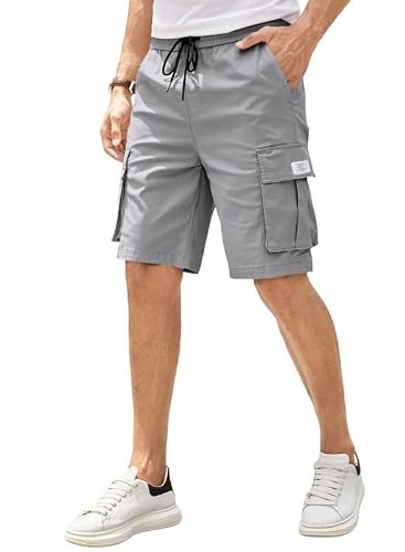 Jmierr Mens Casual Shorts - Cotton Drawstring Stretch Waist Twill Chino Short Cargo Shorts For Men With Multi Pockets,Us 40(2Xl),Gray #TOP2