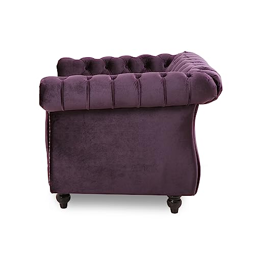 Great Deal Furniture Leila Chesterfield Velvet Club Chair, BlackBerry by Christopher Knight Home - Used condition - Image 6