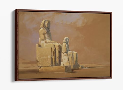 Impression sur toile Colossi Égypte haut de gamme avec cadre en noyer