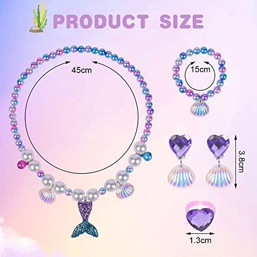 OSDUE Meerjungfrau Schmuckset Mädchen, Meerjungfrau Kinderschmuck Enthalten Halskette, Ringe, Armbänder, Ohrring, Kinderschmuck Set für Party Geschenk (5 Stück)