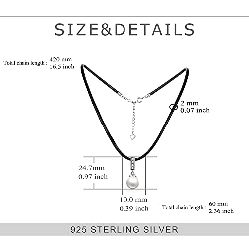 Sterling Silver Pearl Choker Necklace Faux Leather Cord Chain Pearl Jewelry Gift For Women Teen Girls,14+2", (Pearl Choker) #TOP4