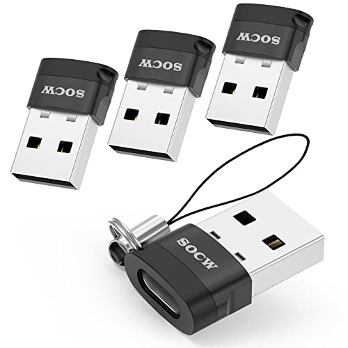 USB C to USB Adapter [4 Pack],Type C Female to USB Male Charger Cable Adapter for iPhone 11 12 13 Mini Pro Max,iPad Air 6 Apple Watch Series 7 AirPods 3 Samsung Galaxy,Google Pixel etc, Black -  socw, RH204RH