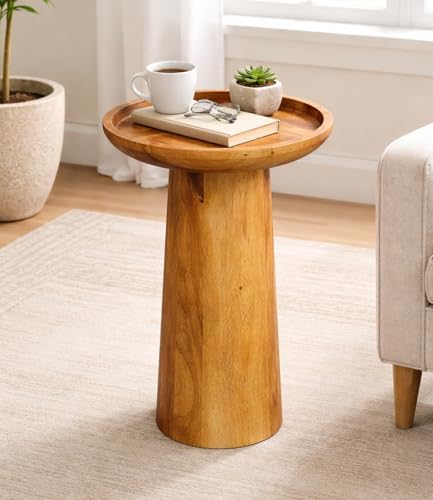 Image of Natural Mango L x 13 inch B x13 H x19 Wood Round Accent Table-Compact Home Furniture for Living Room /Bed Room Sofa Side Bookcase & Elegant Your Living Space Decor EntrywayTable (Natural)