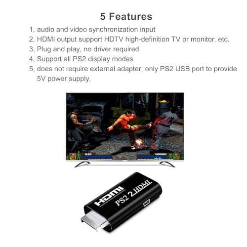 IYUANEPRO New PS2 to HDMI Converter Adapter, PS2 to HDMI Converter with 3.5mm Audio Output for HDTV HDMI Monitor Supports All PS2 Display Modes - Thumbnail 4