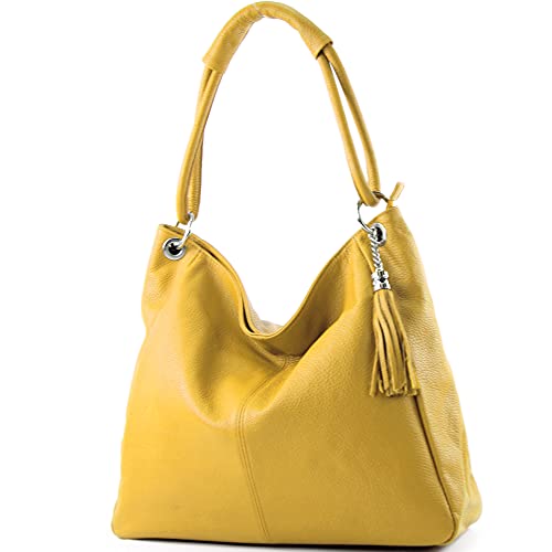 modamoda de - T165 - ital Schultertasche Groß Shopper Leder, Farbe:Sonnengelb