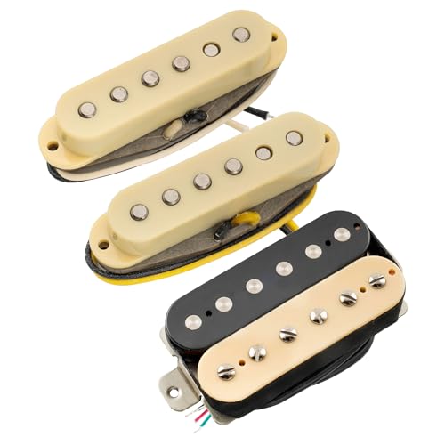Musiclily Pro ST-TX Alnico 5 Staggered Single Coil Pickups and Uncovered Humbucker ST-HSS Neck Middle Bridge Pickups Set for Strat Style Electric Guitar