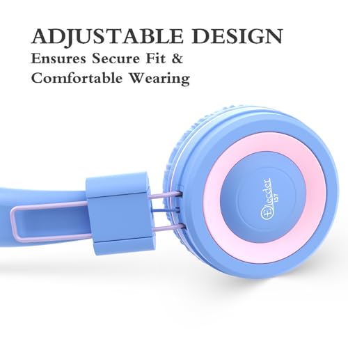 ELECDER i37 Kids Headphones for School Children Girls Boys Teens Foldable Adjustable On Ear Wired Headphones with 3.5mm Jack for Smartphones Chromebook Laptop Computer PC Tablets Trave, Purple/Pink