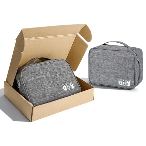 Electronics Organizer, Waterproof Portable Digital Storage Bag, Travel Cable Organizer Case-Grey