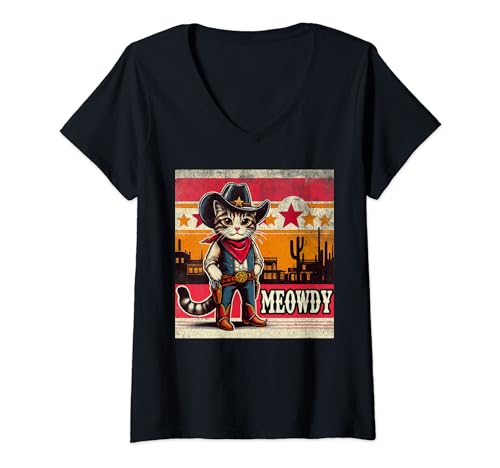 Donna Meowdy Cat Shirts for Men Women Kids Funny Country Music Cat Maglietta con Collo a V