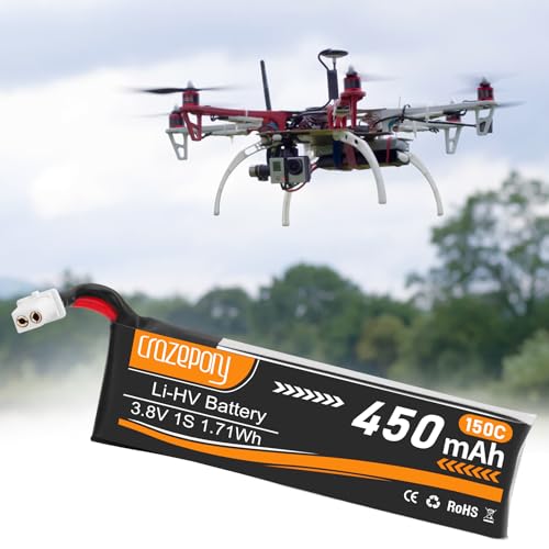 Crazepony 6pcs 1S Battery BT2.0 3.8V 150C 450mAh Lipo Battery with BT2.0 Connector for 1S FPV Tiny Whoop/Brushless Whoop Drone