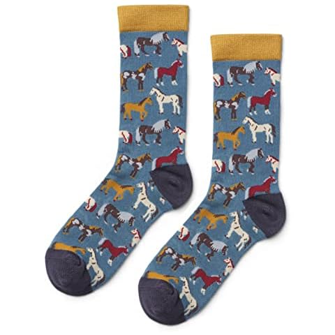 LilyRosa Women's Blue Horse Socks Size: 4-7 Bamboo Blend 1 Pair Cover