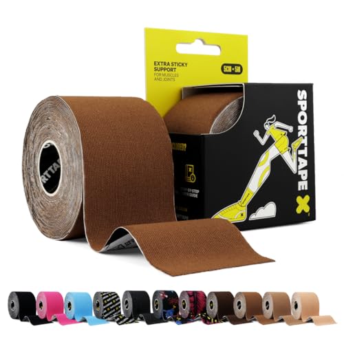 SPORTTAPE Cinta Kinesiológica 5cm x 5m Marrón – Kinesiotape Deportivo y Terapéutico, Vendaje Neuromuscular para Rodilla, Tobillo, Fascia Plantar y Músculos, Impermeable, Adhesiva, Hipoalergénica