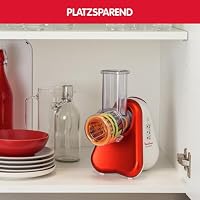 Moulinex Fresh Express 3 in 1 Elektrisches Schnitzelwerk, Gemüseschneider, Gemüsehobel, 150W, 3 Einsätze (fein reiben, fein schneiden, Käse reiben), Made In France, rot, weiß, DJ7535 – Ansicht 5