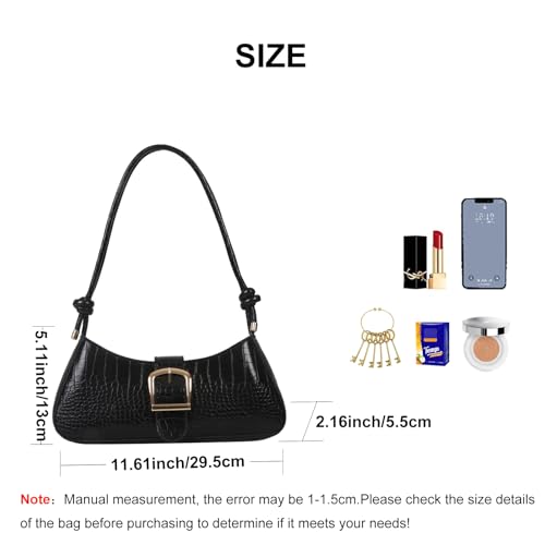 Vintage Shoulder Bag for Women,Small Solid Color Crocodile Print PU Leather Underarm Purse Tote Handbags3