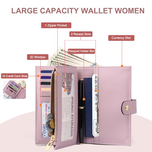 Image of yiijay Womens Wallet RFID Blocking Vegan Leather Trifold Clutch Credit Card Holder Ladies Travel Wallet Purse with Pen Holder, 1Purple, Rfid Wallet